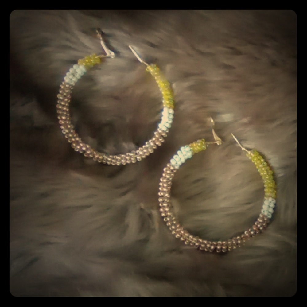 Yellow + Gold + Cream Medium Hoop Earrings NWT